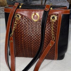 Bally Black and Brown Woven Shoulder Bag great condition